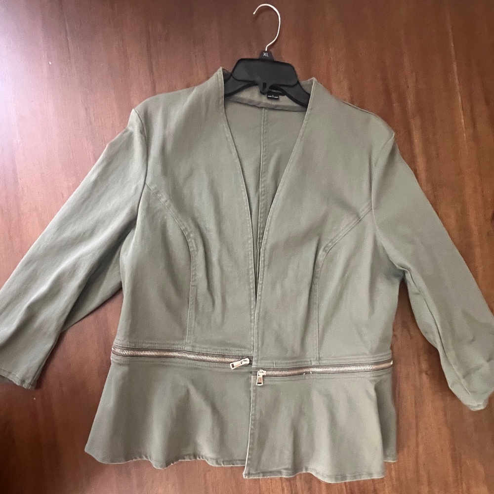 Open-Front Olive Peplum Jacket